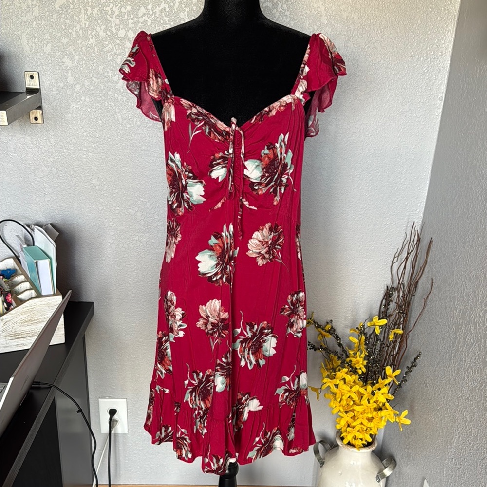 Maurices Red and White Floral Dress